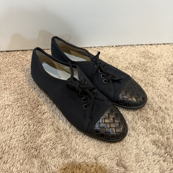 Bottega Veneta‎ Shoes Womens Size 36.5 Black Woven Leather Toe Italian Lace Up - Picture 3 of 9